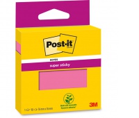 Karteczki samoprzylepne Post-it Super Sticky, 76x76mm, 90 kart., różowe, Bloczki samoprzylepne, Papier i etykiety