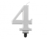 ŚWIECZKA B&C CYFERKA "4" METALIK SREBRNA 8CM., Podkategoria, Kategoria