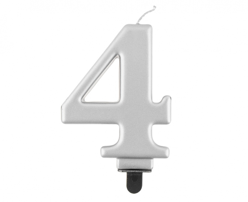 ŚWIECZKA B&C CYFERKA "4" METALIK SREBRNA 8CM., Podkategoria, Kategoria