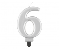 ŚWIECZKA B&C CYFERKA "6" METALIK SREBRNA 8CM., Podkategoria, Kategoria