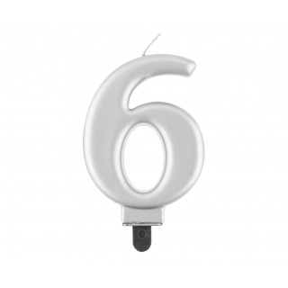 ŚWIECZKA B&C CYFERKA "6" METALIK SREBRNA 8CM., Podkategoria, Kategoria