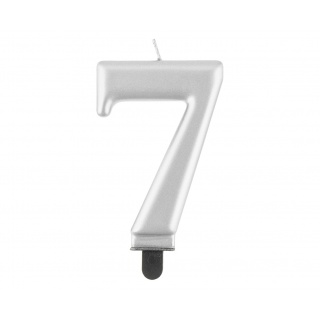 ŚWIECZKA B&C CYFERKA "7" METALIK SREBRNA 8CM., Podkategoria, Kategoria