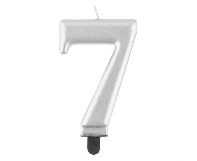 ŚWIECZKA B&C CYFERKA "7" METALIK SREBRNA 8CM., Podkategoria, Kategoria
