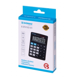 Kalkulator biurowy DONAU TECH, 10-cyfr. wyświetlacz, wym. 127x88x23 mm, czarny, Kalkulatory, Urządzenia i maszyny biurowe