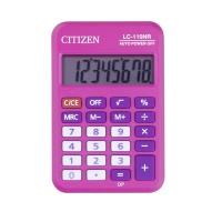 Kalkulator kieszonkowy CITIZEN LC110NR-PK, 8-cyfrowy, 88x58mm, różowy, Kalkulatory, Urządzenia i maszyny biurowe