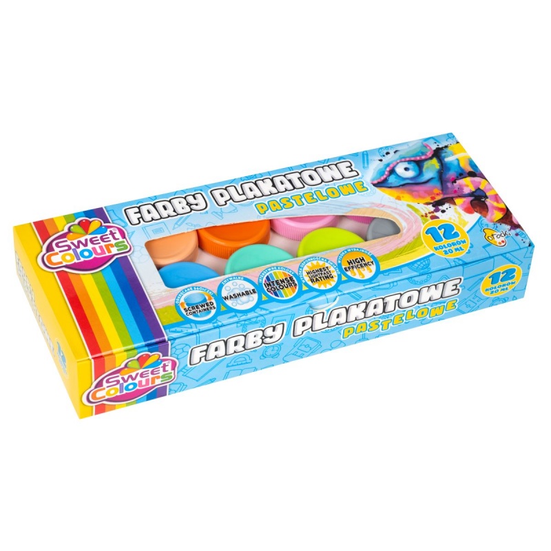 FARBY PLAKATOWE 12 KOL.20ML.PASTEL.SWEET COLOURS, Farby, Plastyka