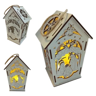 LAMPION DREWNIANY LD1 16x8x8 led BIAŁY, Boże Narodzenie, Art. świąteczne i okolicznościowe