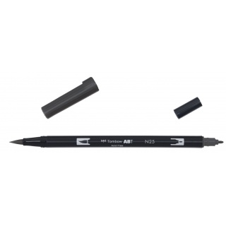 MARKER DWUSTRONNY PĘDZELKOWY TOMBOW BRUSH PEN LAMP BLACK ABT-N25, Markery permanentne, Art. do pisania i korygowania