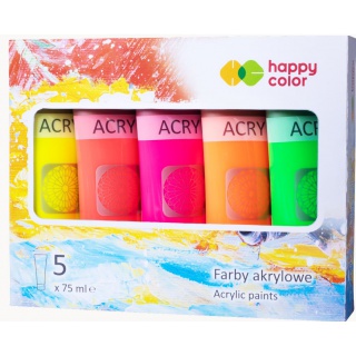 FARBA AKRYLOWA 5x75ML.KOLORY FLUO HAPPY COLOR, Podkategoria, Kategoria