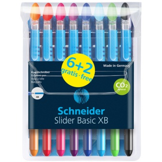Długopis SCHNEIDER Slider Basic, XB, 6+2, etui z zawieszka, mix kolorów, Długopisy, Artykuły do pisania i korygowania