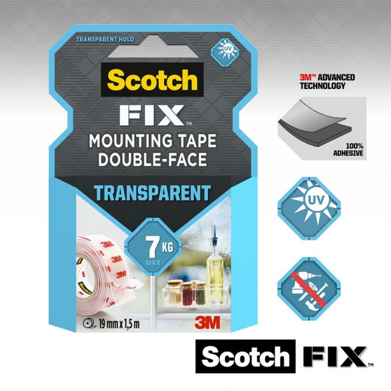 3M Scotch Clear Double Sided Mounting Tape 19 mm x 1.5 m / 19 mm x 4 m