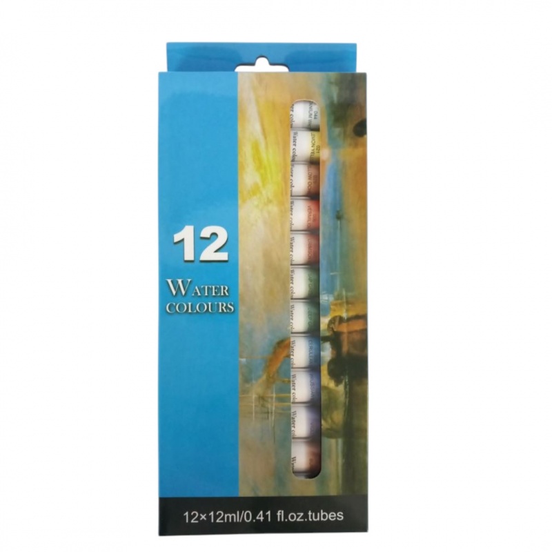 FARBY AKWARELOWE 12KOL 12ml TUBA, Farby, Plastyka