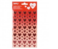 Naklejki APLI, metallic, serca, 1 arkusz, 86 szt., czerwone, Produkty kreatywne, Artykuły szkolne
