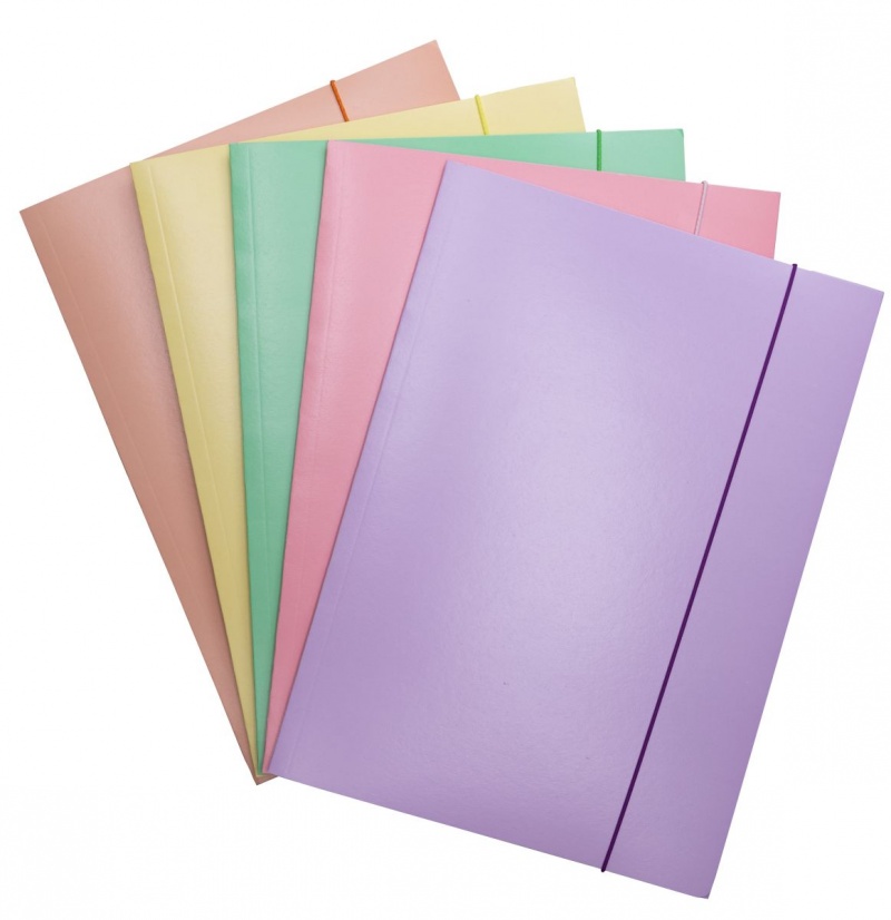 Elasticated File OFFICE PRODUCTS, cardboard, lacquered, A4, 300 gsm, 3 flaps, assorted colors, Flat files, Document archiving