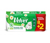 Cellulose toilet paper VELVET Chamomile and Aloe Vera, 3-layer, 8+2pcs, white