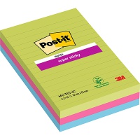 Karteczki samoprzylepne POST-IT® Super Sticky w linie (660 - 3 SSUC), 102x152mm, 3x90 kart., neonowe, Bloczki samoprzylepne, Papier i etykiety