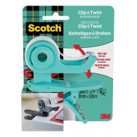 Podajnik do taśmy Scotch® C19 Clip&Twist + taśma SCOTCH® MAGIC 19mm, 8,89m, zielony, Bloczki samoprzylepne, Papier i etykiety