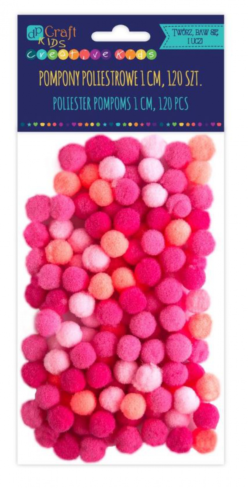 POMPONY POLIESTROWE 1cm MIX R&Oacute;ŻOWY 120szt, Podkategoria, Kategoria