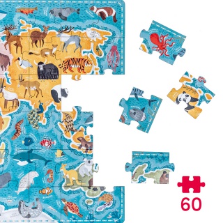 PUZZLE 60EL. ZWIERZĘTA MAPA ŚWIATA 4+ 1927, Podkategoria, Kategoria