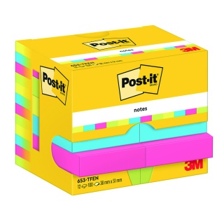 Karteczki samoprzylepne Post-it®, ENERGETIC, 38x51mm, 12x100 kart., Bloczki samoprzylepne, Papier i etykiety