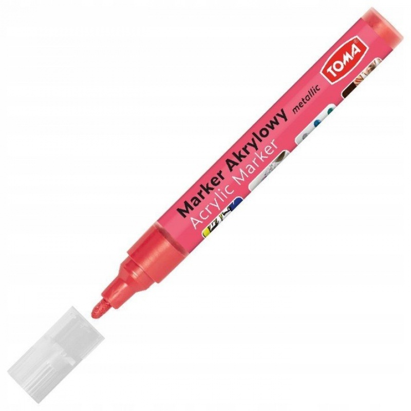 MARKER AKRYLOWY ŚCIĘTY METALLIC NEON CZERWONY, Markery permanentne, Art. do pisania i korygowania