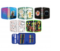 School pencil case GIMBOO, with equipment, 1 compartment, 2 dividers, mix colors