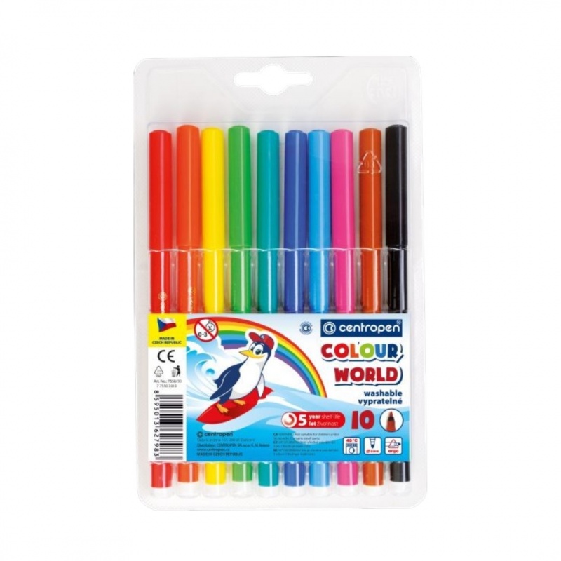 FLAMASTRY CENTROPEN COLOUR WORLD 10 KOL., Flamastry, Plastyka