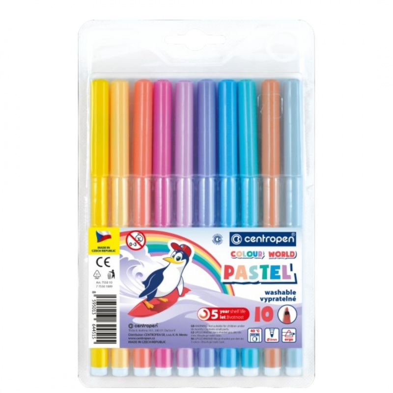 FLAMASTRY CENTROPEN COLOUR WORLD PASTEL 10 KOL., Flamastry, Plastyka