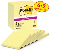 Sticky notes POST-IT® Super Sticky (654-P6SSCY-EU), 76x76mm, 4+2x90 sheets, yellow, 2 blocks FREE