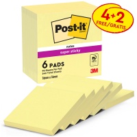 Sticky notes POST-IT® Super Sticky (654-P6SSCY-EU), 76x76mm, 4+2x90 sheets, yellow, 2 blocks FREE