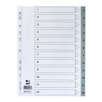 Przekładki Q-CONNECT, PP, A4, 225x297mm, 1-12, 12 kart, szare, Przekładki polipropylenowe, Archiwizacja dokumentów