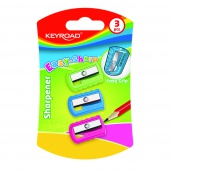 Temperówka plastikowa KEYROAD Easy-Sharp, pojedyncza, 3szt., blister, mix kolorów