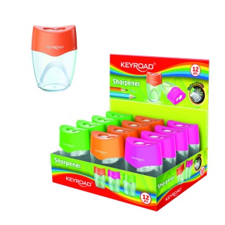 Temperówka plastikowa KEYROAD, nietłukąca, podwójna, z pojemnikiem, pudełko, mix kolorów, Temperówki, Artykuły do pisania i korygowania