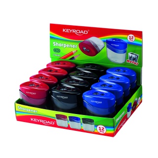 Temperówka plastikowa KEYROAD, podwójna, z pojemnikiem, display, mix kolorów, Temperówki, Artykuły do pisania i korygowania