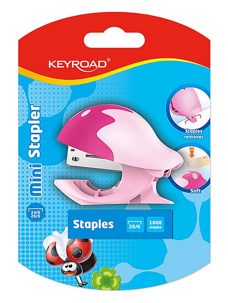 Zszywacz KEYROAD Mini + 1000 zszywek, blister, mix kolor&oacute;w, Zszywacze, Drobne akcesoria biurowe