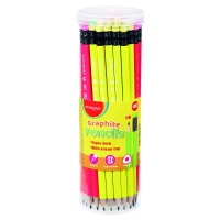 Ołówek drewniany z gumką KEYROAD, HB, trójkątny, fluoresencyjne, 48 szt., w tubie, Ołówki, Artykuły do pisania i korygowania