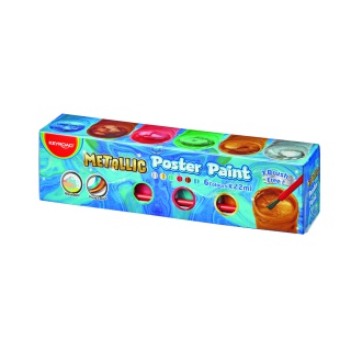 Farby plakatowe KEYROAD Metallic, 6x22ml, pędzelek gratis, w pudełku, mix kolorów, Plastyka, Artykuły szkolne