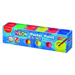 Farby plakatowe KEYROAD, 6x22ml, pędzelek gratis, neonowe , w pudełku, mix kolorów, Plastyka, Artykuły szkolne