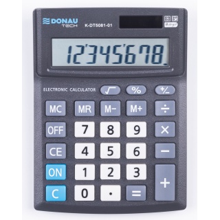 Kalkulator biurowy DONAU TECH OFFICE, 8-cyfr. wyświetlacz, wym. 137x101x30mm, czarny, Kalkulatory, Urządzenia i maszyny biurowe