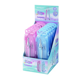 Cyrkiel plastikowy KEYROAD, pastel, z grafitami, w etui, display, mix kolorów, Linijki, ekierki, kątomierze, Artykuły szkolne