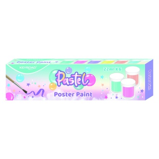 Farby plakatowe KEYROAD Pastel, 6x22ml, pędzelek gratis, pudełko, mix kolorów pastel