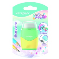 Temperówka plastikowa z gumką KEYROAD, pastel, podwójna, blister, mix kolorów, Temperówki, Artykuły do pisania i korygowania
