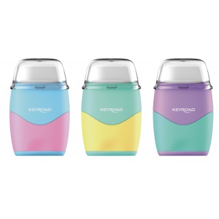 Temperówka plastikowa z gumką KEYROAD, pastel, podwójna, pudełko, mix kolorów, Temperówki, Artykuły do pisania i korygowania