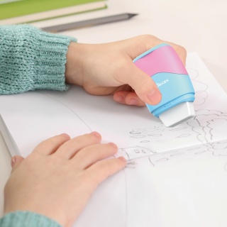 Temperówka plastikowa z gumką KEYROAD, pastel, podwójna, pudełko, mix kolorów, Temperówki, Artykuły do pisania i korygowania