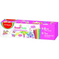 Papier do kolorowania KEYROAD, dla dziewczynki, mini, z 4-kolorową kredką, pudełko, Plastyka, Artykuły szkolne