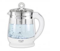 Electric kettle ADLER AD 1299, 1,5L, with temperature control and brewer, glass, white