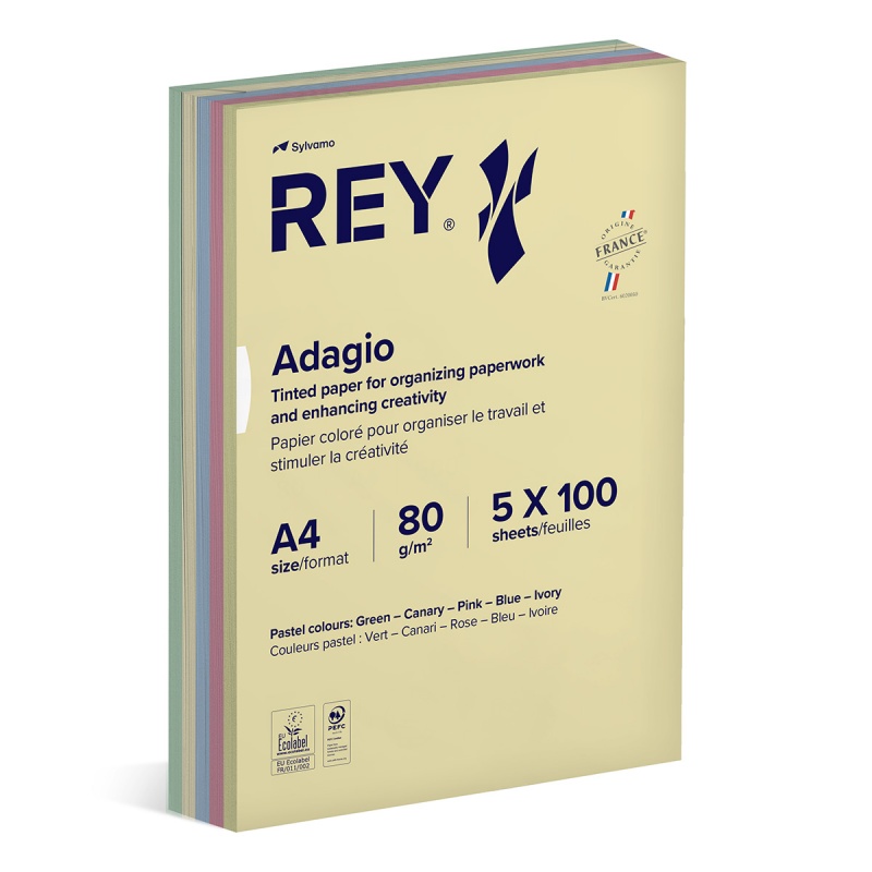 Papier ksero REY ADAGIO, A4, 80gsm, mix kolorów pastel, *RYADA080X905 R200, 5x100 ark., Papier do kopiarek, Papier i etykiety