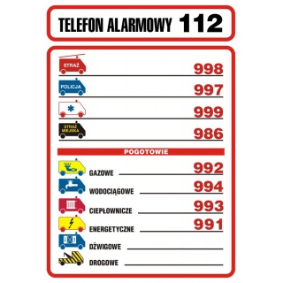 Znak TDC, Tabliczka telefonów alarmowych, Oznakowanie firm, Ochrona indywidualna