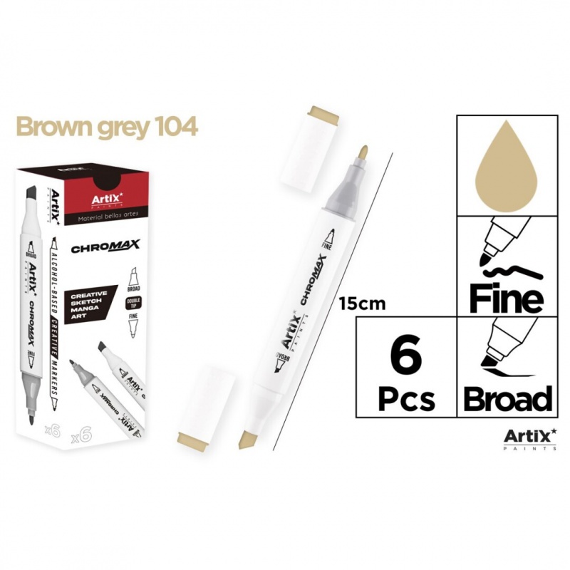 MARKER Z DWOMA KOŃCÓWKAMI BROWN GREY 104, Markery permanentne, Art. do pisania i korygowania