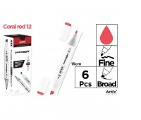 MARKER Z DWOMA KOŃCÓWKAMI CORAL RED 12, Markery permanentne, Art. do pisania i korygowania